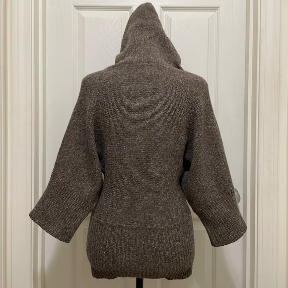 Anthropologie Kenji Hooded Knit Sweater 3/4 Dolman Sleeves V Neck Brown Small - Picture 4 of 9